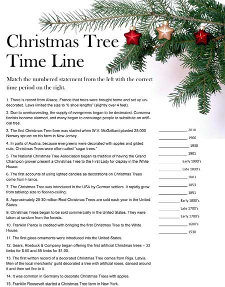 Christmas Tree Time Line Game Sheet